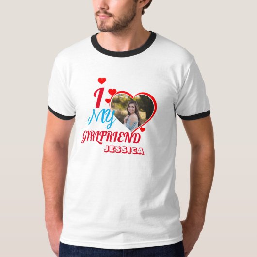 カスタム写真ギフト:「ガールフレンドのジェシカが大好き Tシャツ (正面)