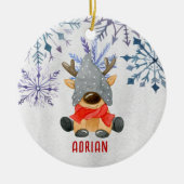 カスタム写真クリスマスのトナカイパーソナライズされたア セラミックオーナメント (正面)