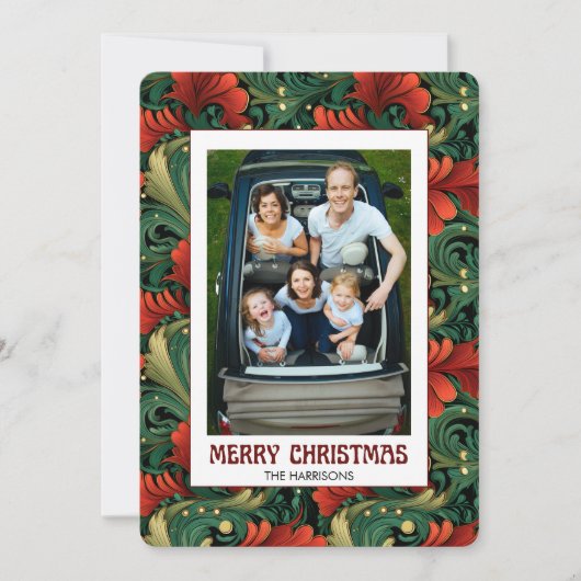 カスタム写真クリスマスアールヌーボー花柄 シーズンカード (正面)