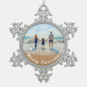 カスタム写真クリスマスオーナメントデザインあなた自身 スノーフレークピューターオーナメント