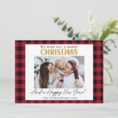 カスタム写真クリスマスカード赤いバッファローのチェック シーズンカード (スタンド正面)