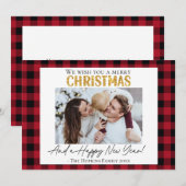 カスタム写真クリスマスカード赤いバッファローのチェック シーズンカード (正面/裏面)