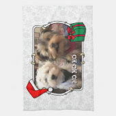 カスタム写真クリスマスサンタハットペットホホホホホ キッチンタオル (縦)