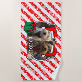 カスタム写真クリスマスサンタハットペットホホホホホ ビーチタオル (正面)