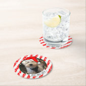 カスタム写真クリスマスサンタハットペットホホホホホ ラウンドペーパーコースター (インサイチュ)