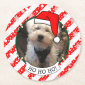 カスタム写真クリスマスサンタハットペットホホホホホ ラウンドペーパーコースター (正面)