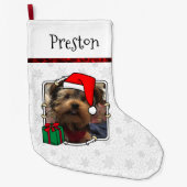 カスタム写真クリスマスサンタハットペットホホホホホ ラージクリスマスストッキング (正面)