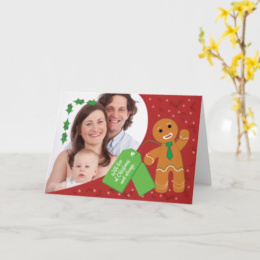 カスタム写真クリスマスジンジャーブレッドマン全Love体 カード (黄色い花)