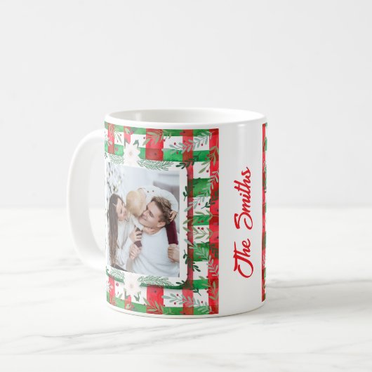 カスタム写真クリスマスパーソナライズされた家族の名前 コーヒーマグカップ (正面左)