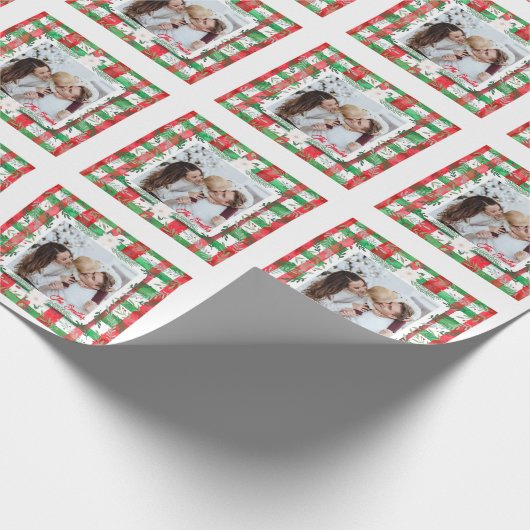 カスタム写真クリスマスパーソナライズされた家族の名前 ラッピングペーパー (角)