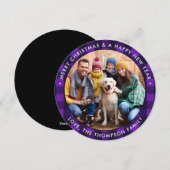 カスタム写真クリスマスパープルバッファロープレイドラウンド シーズンカード (正面/裏面)