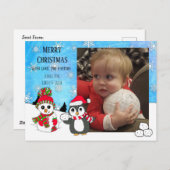 カスタム写真クリスマスペンギンと雪だるま ポストカード (正面/裏面)