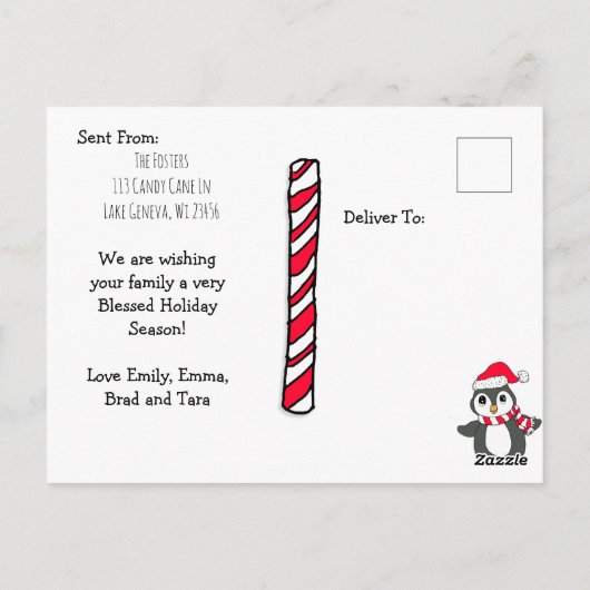 カスタム写真クリスマスペンギンと雪だるま ポストカード (裏面)