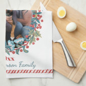 カスタム写真クリスマスリースキャンディーケーンかわいい キッチンタオル (四つ折り)