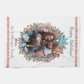 カスタム写真クリスマスリースキャンディーケーンかわいい キッチンタオル (横)