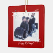 カスタム写真クリスマスレッドスノーフレーク セラミックオーナメント (左)