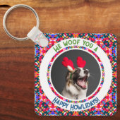 カスタム写真クリスマス犬ママカラフル母 キーホルダー (正面)
