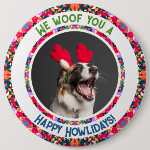 カスタム写真クリスマス犬ママカラフル母 缶バッジ