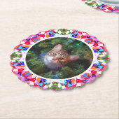 カスタム写真クリスマス猫ママパパカラフル ペーパーコースター (アングル)