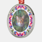カスタム写真クリスマス猫ママパパカラフル メタルオーナメント (左)