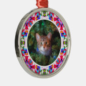 カスタム写真クリスマス猫ママパパカラフル メタルオーナメント (右)