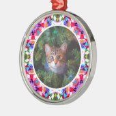 カスタム写真クリスマス猫ママパパカラフル メタルオーナメント (左)