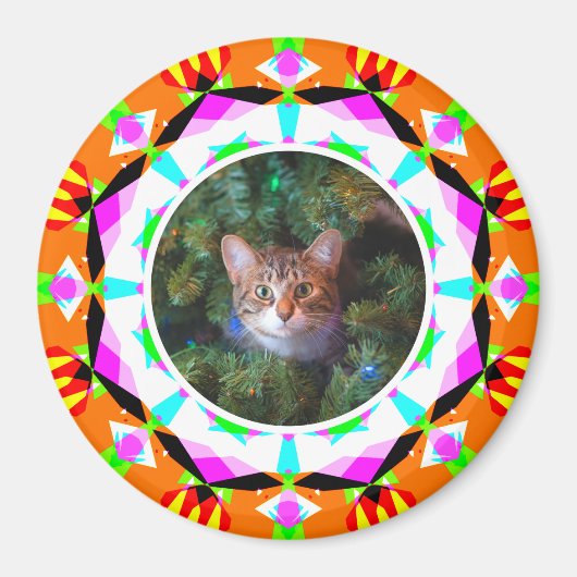 カスタム写真クリスマス猫ママ母ママパパオレンジピンク マグネット (正面)