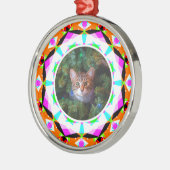 カスタム写真クリスマス猫ママ母ママパパオレンジピンク メタルオーナメント (左)