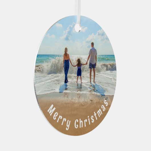 カスタム写真クリスマス装飾家族の贈り物 メタルオーナメント (正面右)