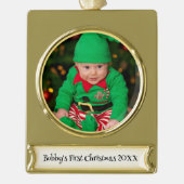 カスタム写真クリスマス金ゴールドトーンオーナメント記念 ゴールドプレートバナーオーナメント (正面)