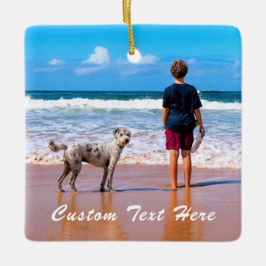 カスタム写真クリスマス飾りペット写真 セラミックオーナメント (正面)