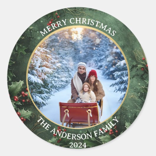 カスタム写真クリスマス ラウンドシール (正面)