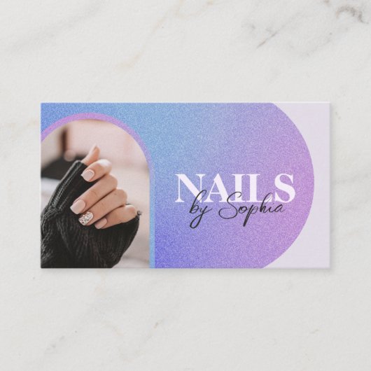 カスタム写真グリッターきらめく爪、 ネイル美しいサロン 名刺 (正面)