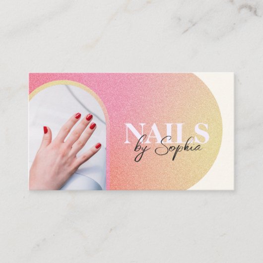 カスタム写真グリッターきらめく爪、 ネイル美しいサロン 名刺 (正面)