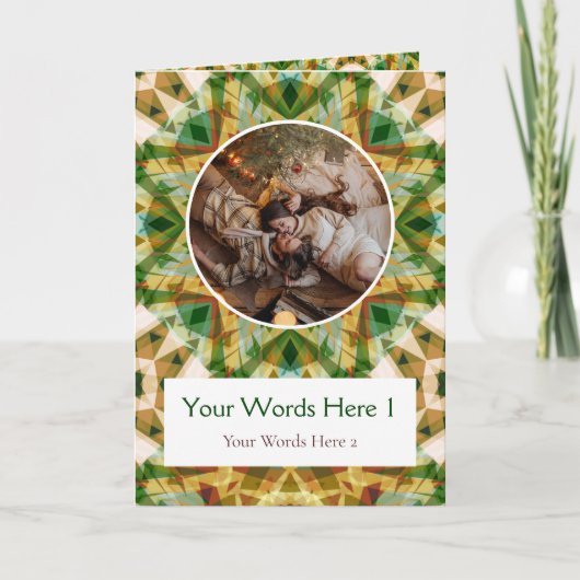 カスタム写真グリーティンググリーンブラウンのクリスマススター シーズンカード (正面)