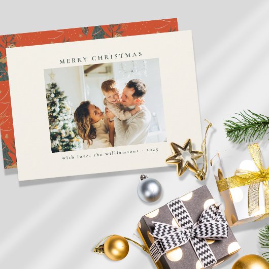 カスタム写真グリーンレッドクリスマスツリータイガーユニーク シーズンカード