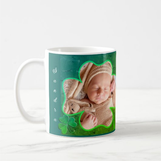 カスタム写真グリーンSt. Patrick's 4Leaf Shamrock コーヒーマグカップ (左)