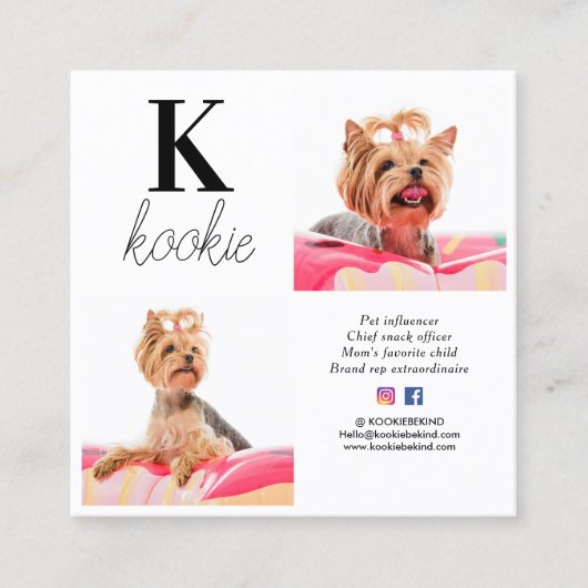 カスタム写真コラージモノグラムドッグソーシャルメディア スクエア名刺 (正面)