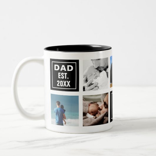 カスタム写真コラージュとパパ文字マス ツートーンマグカップ (左)