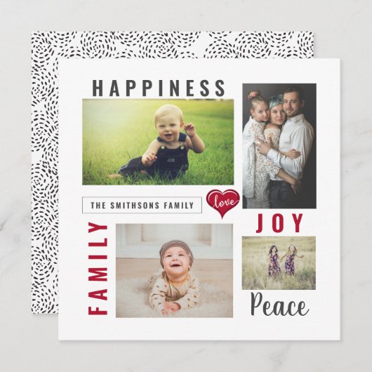 カスタム写真コラージュとラブジョイピースファミリー シーズンカード (正面/裏面)