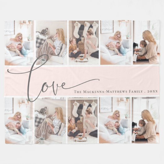 カスタム写真コラージュスクモダンリプトファミリーモノグラム フリースブランケット (正面(横))
