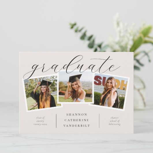 カスタム写真コラージュ卒業発表カード 案内状 (スタンド正面)