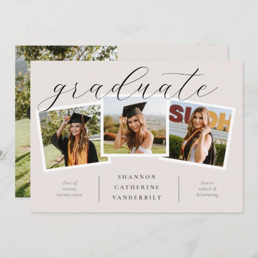 カスタム写真コラージュ卒業発表カード 案内状 (正面/裏面)