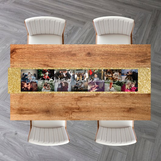 カスタム写真コラージュ名家族14枚の写真 ショートテーブルランナー
