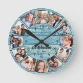 カスタム写真コラージュ天然木造ファミリー名 ラウンド壁時計 (正面)