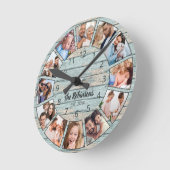 カスタム写真コラージュ天然木造ファミリー名 ラウンド壁時計 (傾斜)