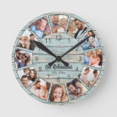カスタム写真コラージュ天然木造ファミリー名 ラウンド壁時計 (正面)