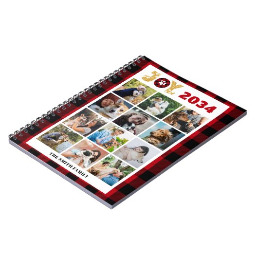 カスタム写真コラージュ犬の愛赤バッファロープレイド ノートブック (左側)