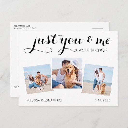 カスタム写真コラージュ結婚ペットの犬の日付を保存 案内ポストカード (正面/裏面)