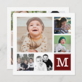 カスタム写真コラージュ10枚フォトレッドモノグラム シーズンカード (正面/裏面)